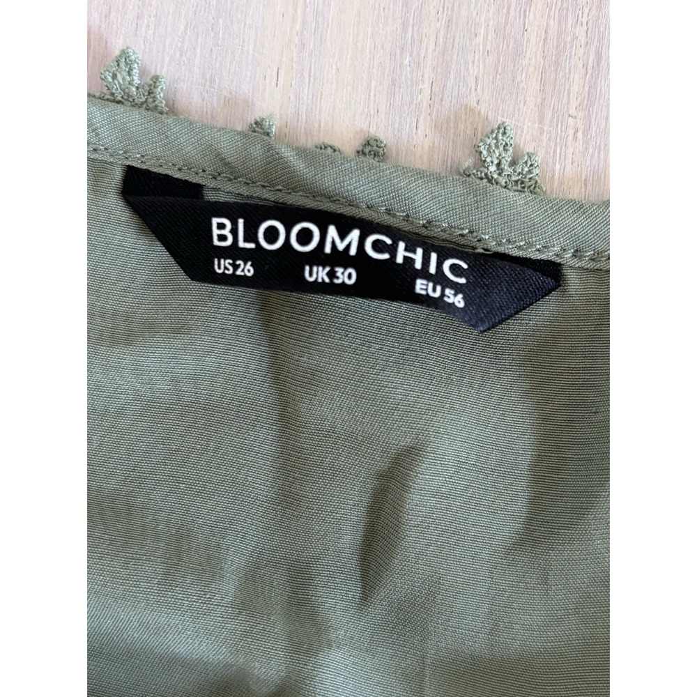 Bloomchic V-Neck Floral Crochet Blouse Top Short Sleeve Olive Green Plus Size 26 - Picture 5 of 8